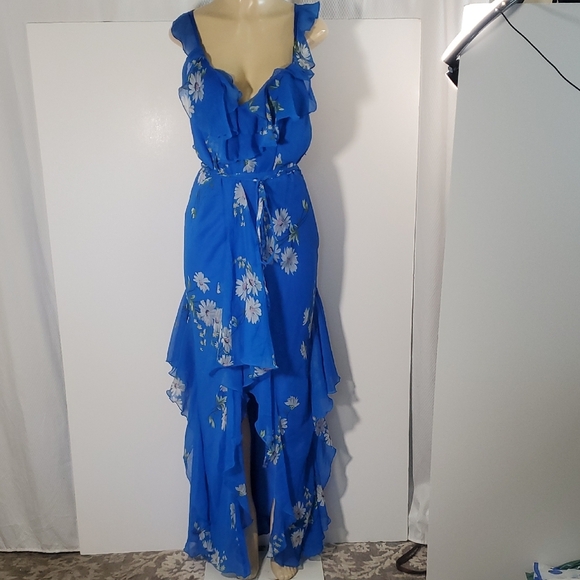 ASOS DESIGN Blue Floral Print Ruffle Maxi Dress Size 12 - Picture 2 of 14
